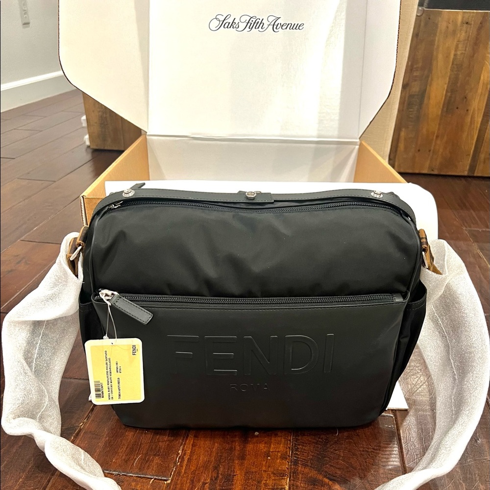 BRAND NEW FENDI NYLON EMBOSSED LOGO DIAPER BAG FROM SAKS! PAID $1,790!